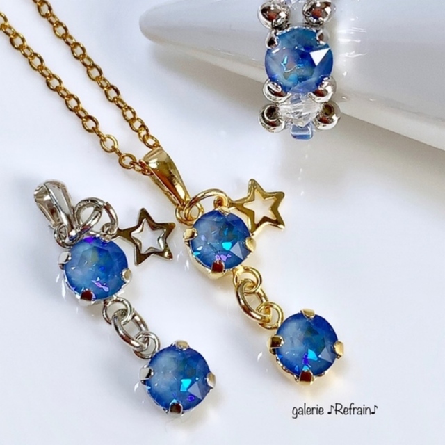 スワロフスキー ネックレス\u201c流れ星ふたつ\u201dビーズネックレス【ビーズアクセサリー】 ネックレス シルバー・ゴールド・新作