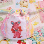 hana*ハンドメイド★レトロアニマルのパッチワークまんまる巾着mini♪ピンクうさちゃん