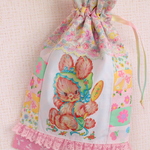 hana*ハンドメイド★レトロアニマル巾着♪パッチワーク★ピンクうさちゃん♪