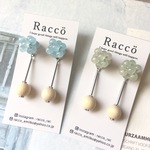 2way flower＋wood pierce (ブルー、グリーン)ステンレスピアス