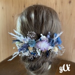 スモーキーカラードライフラワーのヘアアクセサリー 結婚式や成人式に