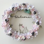 のんびり猫のWelcome花冠リース