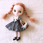 ドール用 ミディブライス ギンガムチェック 半袖 ワンピース（黒）アウトフィット