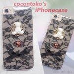 iPhone ケース くまちゃん リボン 黒レース ハンドメイド  
