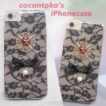 iPhone ケース ハート リボン 黒レース ハンドメイド