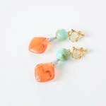 Vintage Orange×Turquoise レトロ カラフル 大ぶり イヤリング・ピアス