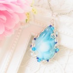 天然石ラリマーのネックレス＜Ｎ３６８＞ネックレストップ　ワイヤージュエリー