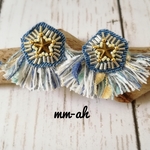 星のスタッズ刺繍フリンジピアス＊デニム