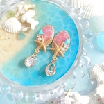 人魚姫のオーバルピアス/イヤリング(ピンクイエロー)