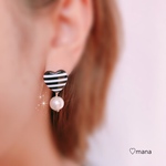 ♡ボーダーマリンハート＆コットンパールのピアス‪♡イヤリング