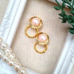 ☆Vintage☆さくらピンクパールボタンのフープピアス/イヤリング