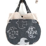 【現品限り】▼U machiバッグ(太マチ)▼北欧テイスト／羽ばたく北欧鳥(チャコール)×Linenヘビーキャンバス(ナチュラル)【 No.2】