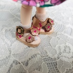 ミニチュア靴 オビツ11サンダル  ピンクゴールド花
