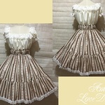 1点物*エレガント ローズ シャーリング ワンピース★生成×珈琲色×オフ白レース(即納品)