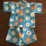 甚平 お花 水色