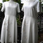 ★ 着物リメイク 痩せ見え服 ワンピース Aライン 半袖 ライトグレー 日本刺繍 薔薇 シルク 正絹 ★  