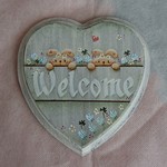 WELCOME・ハート「耳たれウサギとクローバー」ブルー