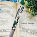 敬老の日に 歯車と小花のハーバリウムボールペン【替芯黒1本付】シルバー