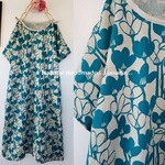 ♡北欧 ブルー花柄チュニワンピ♪半袖♡cottonリネン
