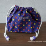 お弁当袋　シンプル　巾着　パープル　フルーツ柄