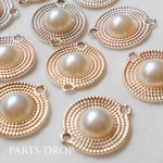 (( 6pcs )) 22×19mm パール×ゴールド ラウンド チャーム〔CH-065PE〕
