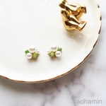 上品 ライトグリーン ホワイト ビジュー パール パーティー イヤリング ピアス  結婚式 ウエディング 卒業式 入学式 パステルカラー パステルグリーン