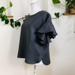 新作リネン🌱素敵なフリル袖のブラウス🌱濃いグレー