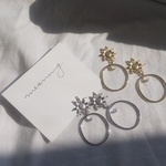 太陽と月モチーフ CZ ピアス&イヤリング