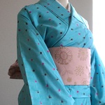 金花柄ピンク半幅帯