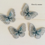 4pcs・刺繍の蝶・グリーン a-1