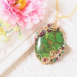 天然石グリーンコッパーターコイズのネックレス＜Ｎ３７０＞ネックレストップ　ワイヤージュエリー