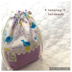 インコとお花 巾着 園児 巾着ポーチ 