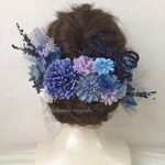 wasou blue mix purple tulle ribbon ヘッドドレス ウエディング 成人式 髪飾り