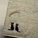 猫刺繍リネンブックカバー＊明日も一緒