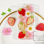 <在庫処分>［iPhone X/XS］『いちご 🍓＆桜 🌸＆カモミール 』押し花 ドライフラワー フルーツ スマホケース iPhone ケース