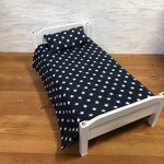 ベッド Dタイプ 32cm  シングルサイズ&ベッドカバー、マクラ ミニチュア家具 ドールハウス