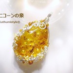 ブラウンアンバーペンダント（ワイヤージュエリー☆ワイヤーアクセサリー☆ワイヤーラッピング天然石ネックレス）