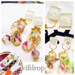 友禅和紙【白臙脂 花帯柄】雫&桜タイル・トンボ玉の和ピアス