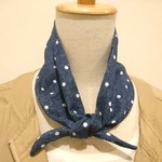 ダブルガーゼ　スカーフ デニム調 ドット ネイビー Scarf