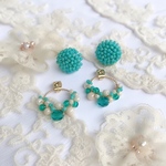 リングビーズ刺繍ピアス(ターコイズブルー) アレルギー対応