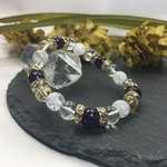 パワーストーン ブレスレット　アメシスト&水晶&クラック水晶　天然石ブレスレット　(ロンデル：ゴールド)