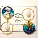 海辺☆ 水面レジンゆらゆら淡水パール アシンメトリー  ピアス イヤリング