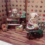 ショコラトリーベージュ背景、床セット☆☆ドールハウス、アンティーク、ミニチュア、インテリアに(*^_^*)