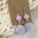 編み玉×キューブのピアス 【ライラック×ライラック】