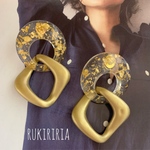 RUKIRIRIA #297 金箔×マットゴールドチェーンピアス  大ぶりピアス 大ぶりイヤリング 