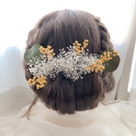 再販  ヘッドドレス＊ソフトかすみ草・ミモザ・ユーカリポポラス＊