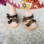 ミニチュア靴  オビツ11サンダル  ブロンズ×ハラコ