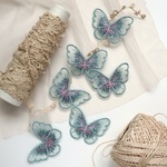 刺繍バタフライD ブルーグリーン＊2個　蝶々 レース 