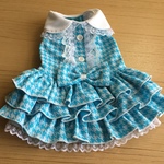 水色千鳥柄ニット＊フリフリスカートのワンピ