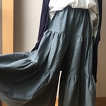 【再販】定番★ギャザーたっぷりガウチョ★ダンガリー